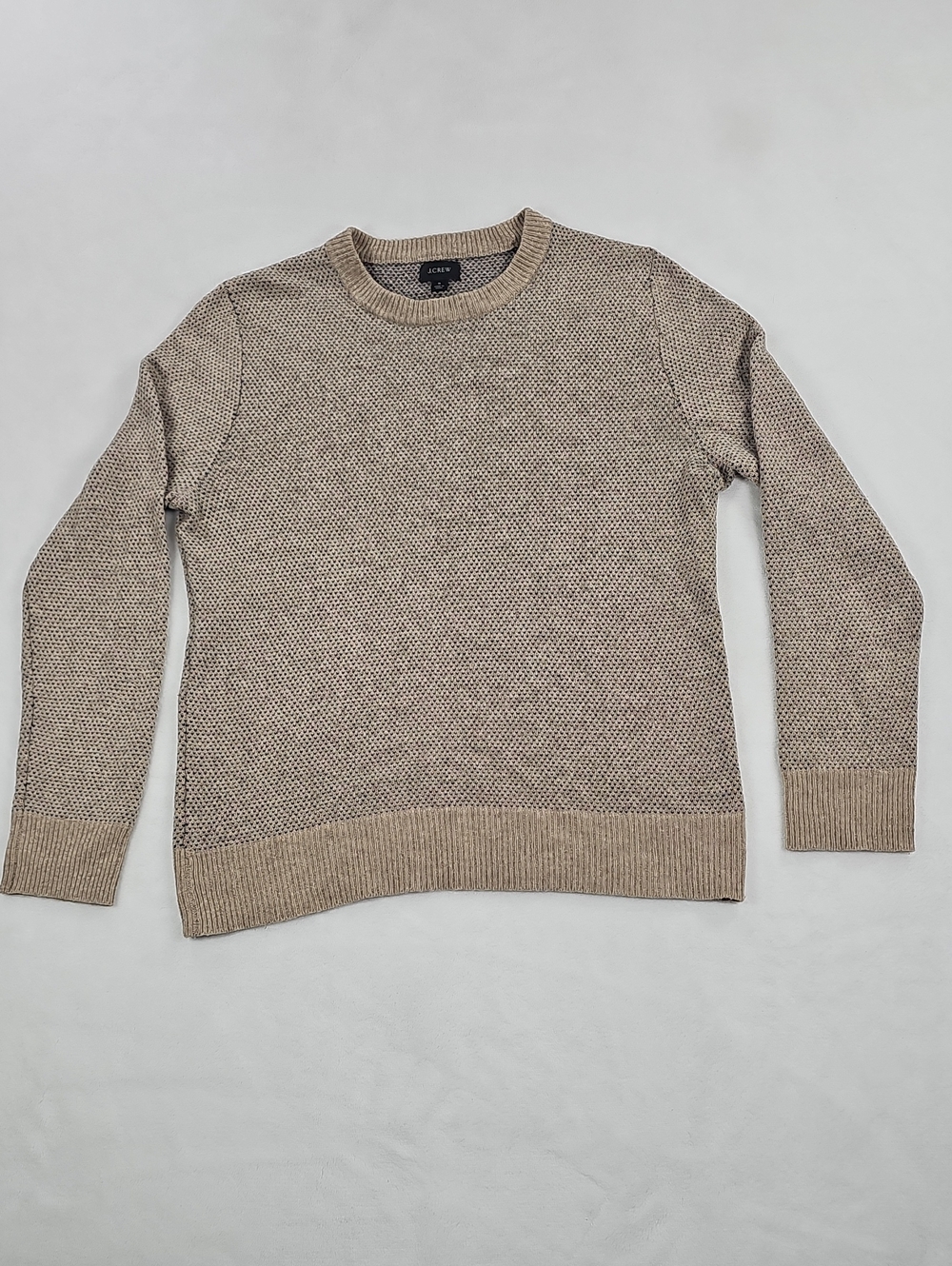 J.Crew‎ Mens Merino Wool Blend Birdseye Crewneck Sweater Tan Navy AE300 Small